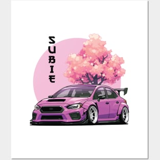 Subaru Impreza WRX STI Car Art - Widebody Modified Pink JDM Car Posters and Art